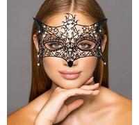 Auwoyss Black Masquerade Mask for Women Rhinestone Lace Masks Venetian Party Ball Eye Mask Mardi Mars Masks (White)
