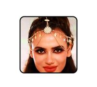 Auwoyss Gold Sequins Head Chain Indian Layered Headband Chains Tassel Forehead Jewelry Festival Headpieces for Women, Gold-Toned Sequins, Beads