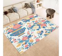 AUWUUA 180x240cm(6×8ft) Area Rug Living Room Rugs, Vintage Floral Boho Washable Non Slip Carpet, Low Pile Thin Plants Flowers Area Rugs for Bedroom, Dining Room Farmhouse Home Office Bule Red