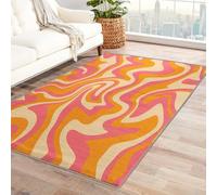 AUWUUA 70S Orange and Pink Abstract Wavy Swril Pattern Area Rug for Living Room 60x180cm(2×6ft) Retro Aesthetic Colorful Striped Washable Non-Slip Carpet for Bedroom Kitchen Entryway Office