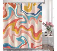 AUWUUA Abstract 70s Boho Shower Curtain 71x59in-180x150cm Retro Aesthetic Wavy Swirl Bathroom Curtain Liner, Colorful Pastel Farmhouse Fabric Shower Curtains for Bathroom Restroom Bathtub Decor