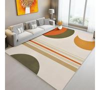 AUWUUA Abstract Geometric Line Art Printed Rug 120x180cm(4×6ft) Modern Minimalist Washable Living Room Area Rug, Non Slip Soft Low Pile Carpet for Bedroom Bathroom Kitchen Entryway, Beige Green