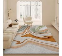 AUWUUA Abstract Light Luxury Marble Pattern Living Room Area Rugs 120x240cm(4×8ft) Green Beige Brown and Orange Washable Low Pile Non Slip Indoor Rug for Bedroom, Kitchen, Dining Room, Doormat