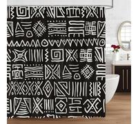 AUWUUA African Shower Curtain 51x85in-130x215cm Modern Black White Geometric Hand Drawn Traditional Tribal Symbols Retro Abstract Waterproof Fabric Bathroom Curtains Decor Set with Hook