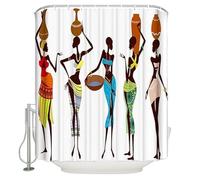 AUWUUA African Women Shower Curtain for Bathroom Decor 80x72in-203x183cm Abstract Women Carrying Some Ornaments on Their Heads Art Print Waterproof Polyester Fabric Bathtub Curtain with Hooks