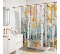 AUWUUA Birch Trees Shower Curtain 90x220cm(35x87in) Fall Oil Painting Fabric Shower Curtain for Bathroom, Woodland Forest Landscape Nature Abstract Art Home Decor Bathtub Hotel Dorm Room