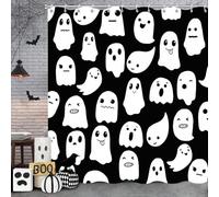 AUWUUA Black and White Halloween Ghost Shower Curtain 35X71in/90x180cm Funny Spooky Cute Cartoon Ghosts Polyester Fabric Bathtub Curtain for Boys Girls Bathroom Decor with Hooks