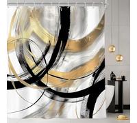 AUWUUA Black White Gold Abstract Shower Curtain 31x59in-78x150cm Modern Line Art Minimalist Geometric Small Stall Rv Curtain, Contemporary Elegant Simple Aesthetic Cool Unique for Bathroom Decor