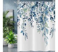AUWUUA Blue Eucalyptus Leaf Shower Curtain 33x59in（85x150cm） Watercolor Leaves on The Top Plant with Floral Bathroom Curtain, Washable Waterproof Fabric for Stall Bathtub Closet Partitions