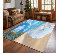 AUWUUA Blue Ocean Beach Rug 120x170cm(4×5.6ft) Washable Tropical Hawaiian Seaside Seascape Palm Tree Area Rug for Living Room Bedroom, Non Slip Floor Carpet for Patio Backyard Entryway Door Mat