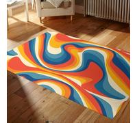 AUWUUA Blue Orange Retro Wavy Area Rug 180x220cm(6×7.2ft) Abstract Swirl Funky 70S Washable Non-Slip Low Pile Indoor Accent Carpet for Entryway Bedroom Living Room Dining Room, Kitchen, Hallway