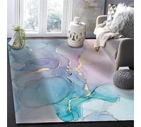 AUWUUA Blue Pink Gradient Marble Area Rug 100x150cm(3.3×5ft) Modern Simple Turquoise Abstract Art Living Room Rug, Washable Non-Slip Low Pile Floor Mat Carpet for Bedroom Dining Room Entryway
