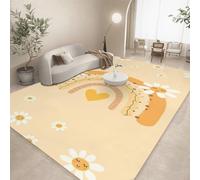 AUWUUA Cartoon Cute Rainbow Boho Style Hearts Kids Rugs 100x180cm(3.3×6ft) Yellow Washable Non-Slip Floor Carpet for Children's Bedroom Nursery Playroom Classroom Living Room Baby Crawling Mat