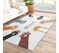 AUWUUA Cat Paw Area Rugs 130x240cm(4.3×8ft) for Bedroom Living Room, Cartoon Cute Kitten Footprints Children's Room Carpet, Soft Non-Slip Washable Indoor Mat for Kids Girls Room Nursery Bathroom