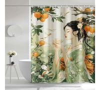 AUWUUA Chinese Girl Fabric Shower Curtain 79x85in（200x215cm） Orange Tree Citrus Fruit Oriental Aesthetic Summer Abstract Bath Curtains for Small Shower Stall with Hooks, Polyester Waterproof, Green