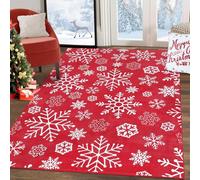 AUWUUA Christmas Area Rug 120x210cm(4×7ft) Red White Snowflakes Pattern Xmas Holiday Decor Carpet, Machine Washable Non Slip Indoor Floor Mat for Living Room Bedroom Kitchen Entryway Dining Room