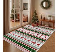 AUWUUA Christmas Washable Area Rug 60x120cm(2×4ft) Pine Tree Deer Red Green Stripe Rug for Bedroom, Non Slip Soft Throw Carpet for Entryway Laundry Room Runner Hallway Playroom