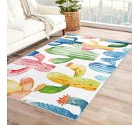 AUWUUA Colorful Watercolor Cactus Rug 180x240cm(6×8ft) Desert Plants Kids Bedroom Area Rug, Soft Low Pile Entryway Rugs, Indoor Front Door Mat, Aesthetic Washable Non Slip Living Room Carpet