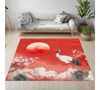 AUWUUA Crane Cherry Blossoms Plum Blossom Living Room Rug 50x80cm(1.6×2.6ft) Japanese Asian Oriental Washable Non Slip Indoor Floor Mat Carpet for Entryway Bedroom Dining Room Kitchen Doormat, Red