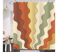 AUWUUA Earth Tones Retro Vintage Wavy Shower Curtain 59x89in-150x225cm Orange Yellow Terracotta Bohemian 70s Mid-Century Abstract Art Geometric Aesthetic Waterproof Fabric with Hooks