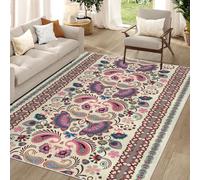 AUWUUA Ethnic Paisley Bohemian Rugs for Living Room Bedroom 90x180cm(3×6ft) Purple Pink Boho Vintage Floral Area Rug for Entryway Door Mat, Washable Non-slip Hallway Runner Rug for Kitchen