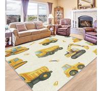 AUWUUA Excavator Rugs for Boys Room 100x120cm(3.3×4ft) Kids Construction Vehicle Digger Carpet for Entryway Bedroom, Cartoon Washable Non Slip Anti Skid Indoor Floor Mat for Playroom Classroom