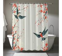 AUWUUA Flower Bird Stall Shower Curtain 65x84in（165x214cm） Swallow Plum Blossom Asian Japanese Aesthetic Watercolor Spring Garden Scenery Bath Curtain, Modern Rustic Elegant Bathroom Shower Curtains