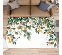 AUWUUA Green Eucalyptus Leaves Large Rugs for Living Room 90x180cm(3×6ft) Yellow Persimmon Pattern Bedroom Rug, Washable Non Slip Soft Low Pile Throw Carpet for Entryway Kitchen Farmhouse