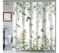 AUWUUA Green Eucalyptus Leaves Shower Curtain 69x70in(175x177cm) Watercolor Leaf Botanical Floral Flower Bird Shower Curtains Hummingbird Butterfly, Modern Waterproof Fabric Bathroom Curtain