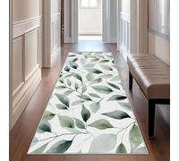 AUWUUA Green Leaves Runner Rug 80x130cm(2.6x4.3ft) Washable Watercolor Eucalyptus Non-Slip Rug for Entryway Hallway Bedroom Bathroom Kitchen Carpet Floor Runner Mat Home Decor