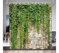 AUWUUA Green Leaves Shower Curtain 70x78in-178x198cm Stone Brick Wall Garden Landscape Nature Plant Bathtub Curtains, Country Farmhouse Themed Bathroom Decor Machine Washable Fabric Shower Curtain