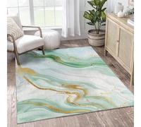 AUWUUA Green Modern Marble Print Area Rug 130x210cm(4.3×7ft) Luxury Abstract Gold Line Texture Washable Rugs for Living Room Bedroom, Non-Slip Small Carpet for Bathroom Porch Entrance Door Mat