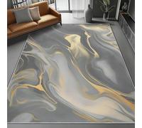 AUWUUA Grey Gold Abstract Watercolor Marble Fluid Art Living Room Area Rugs 100x150cm(3.3×5ft) Washable Non-Slip Indoor Accent Carpet for Bedroom Dining Room Kitchen, Bathroom Home Office Doormat