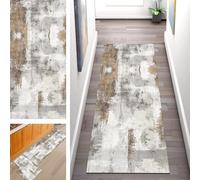 AUWUUA Grey Gold Modern Abstract Runner Rug for Hallway 60x100cm(2x3.3ft) Washable Non-Slip Kitchen Runner Carpet for Entrance, Bedroom, Living Room, Bedside, Indoor Doormat, Thin