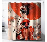 AUWUUA Japanese Geisha Theme Shower Curtain 102x77in（260x197cm） Cartoon Aesthetic Geisha Girl Waterproof Shower Curtain, Traditional Kimono Folk Culture Style Fabric Bathroom Decor Curtains Sets