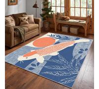 AUWUUA Japanese Koi Fish Rug 150x180cm(5×6ft) Japan Asian Boho Area Rugs for Bedroom Entryway, Bule Sunrise Plants Washable Non Slip Soft Large Rugs for Living Room Kids Nursery Playroom