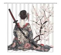 AUWUUA Japanese Shower Curtain 29x64in(73x162cm) Geisha Cherry Blossom Branch Traditional Ink Painting Bathroom Curtain Set, Machine Washable Waterproof Fabric for Bathroom Decor Bathtub