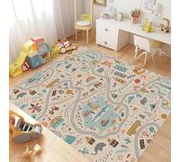 AUWUUA Kids Car Rug 120x170cm(4×5.6ft) Kids Play Mat for Toy Cars, Zoo Animal Car Road Traffic City Carpet, Cartoon Non-Slip Soft Crawling Mat for Boy Girl Bedroom, Playrooms, Children, Nursery