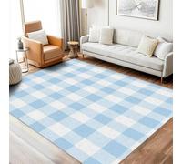 AUWUUA Light Blue Buffalo Plaid Gingham Area Rug 100x150cm(3.3×5ft) for Living Room, Washable Gingham Checkered Accent Carpet for Kids Bedroom, Rustic Farmhouse Non-Slip Mat for Entryway, Office