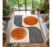 AUWUUA Mid-Century Geometry Circle Line Art Area Rug 210x270cm(7×9ft) Minimalist Orange Circle Soft Washable Non-Slip Carpet for Living Room Bedroom Classroom Floor Decor