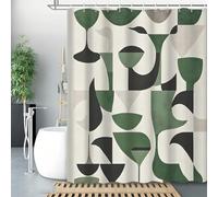 AUWUUA Modern Abstract Geometric Shower Curtain 28X85in/70x215cm/WxH Simple Irregular Textured Bathroom Decor Curtain, Black Grey Green Contemporary Waterproof Polyester Fabric with Hooks