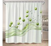 AUWUUA Modern Abstract Green Bubble Shower Curtain 35x72in（90x183cm） Creative Funny Floating Greenish Bubbles Waterproof Fabric Bathroom Curtains Decor Set with Hooks for Shower Stall Bathtubs
