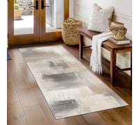 AUWUUA Modern Abstract Runner Rug for Hallway 90x170cm(3x5.6ft) Beige Grey Industrial Style Ultra-Thin Low-Pile Washable Non-Slip Carpet for Entrance Kitchen Bedroom Living Room