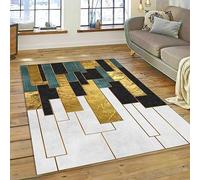 AUWUUA Modern Geometric Washable Area Rug for Living Room 100x150cm(3.3×5ft) Ultra-Thin Non Slip Soft Bedroom Rug, Green Black Gold Low Pile Throw Carpet for Hallway Kitchen Office