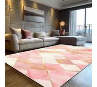 AUWUUA Modern Pink Gold Geometric Rugs for Living Room 100x150cm(3.3×5ft) Light Luxury Rectangular Triangle Marble Print Soft Non-Slip Washable Rug for Bedroom Office Boy Girl Decor