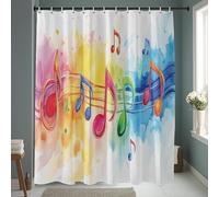 AUWUUA Music Note Shower Curtain 48x87in(123x220cm) Colorful Splash Art Deco Bathroom Curtain, Musical Note Watercolor Tie Dye Kids Shower Curtains for Boys Girls, Waterproof Polyester Fabric