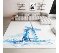 AUWUUA Nautical Blue Windmill Minimalist Living Room Rug 80x250cm(2.6×8.2ft) Washable Non-Slip Low-Pile Blue Stripes Carpet for Bedroom Entrance Kitchen Kids Room Nursery Doormat Decor