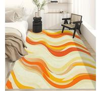 AUWUUA Orange Abstract Art Wave Line Washable Area Rugs for Bedroom 240x300cm(8×10ft) Modern Aesthetic Style Soft Low-Pile Non-Slip Floor Mat Carpets for Living Room Kitchen Entryway Office