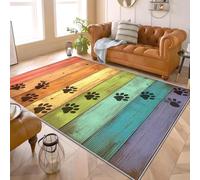 AUWUUA Pet Dog Paw Print Living Room Rug 130x210cm(4.3×7ft) Colorful Barn Wood Washable Carpet for Bedroom, Children's Room, Playroom, Entrance, Kitchen, Indoor Doormat, Non Slip Soft Floor Mat
