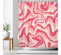 AUWUUA Pink Abstract Shower Curtain 51x71in-130x180cm Aesthetic 70S 80S Retro Groovy Wavy Swirl Maximalist Bathroom Curtains Set with Hooks, Machine Washable Waterproof Fabric Curtains for Stall
